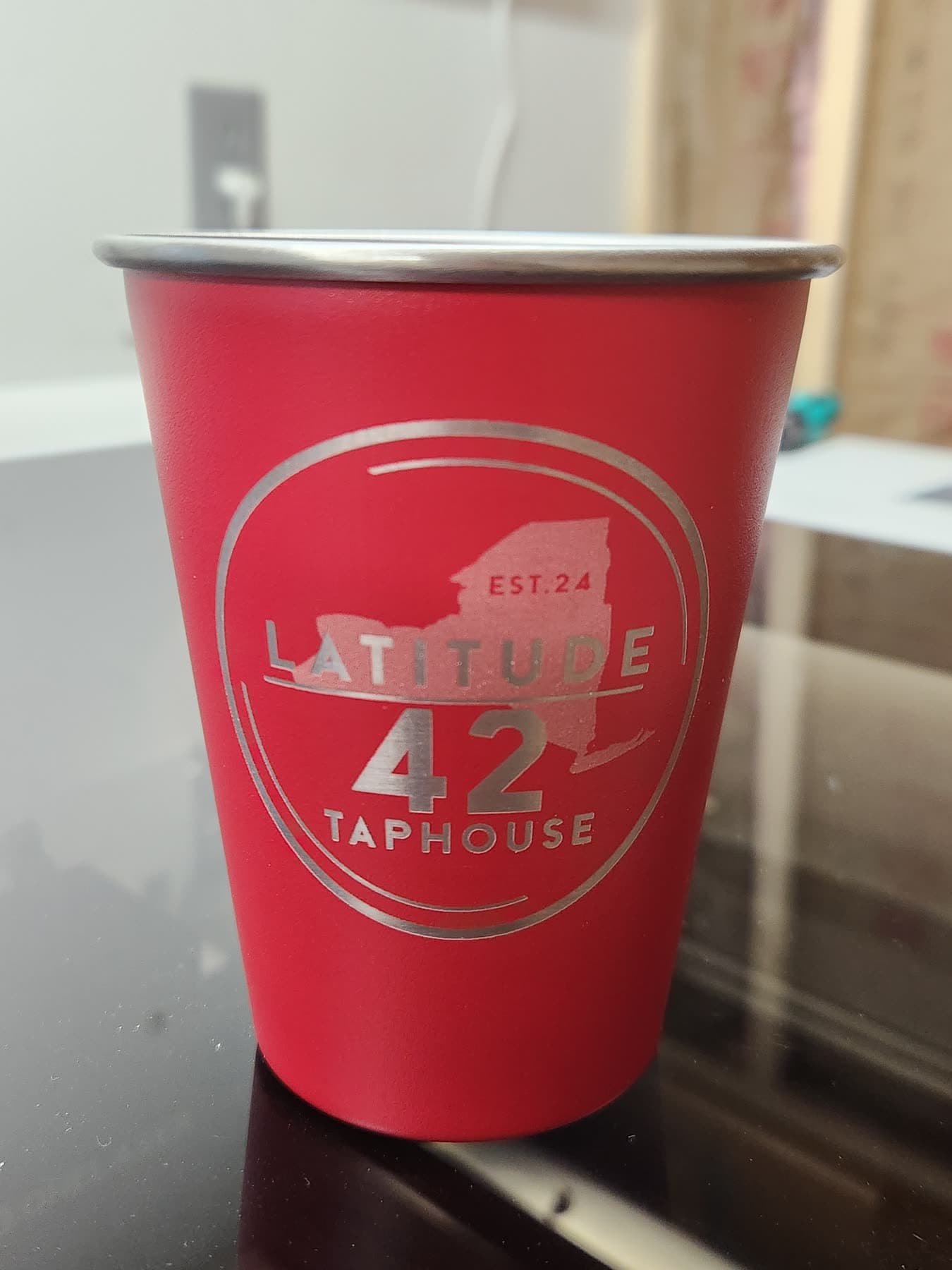 Custom engraved cup for Latitude 42 Taphouse