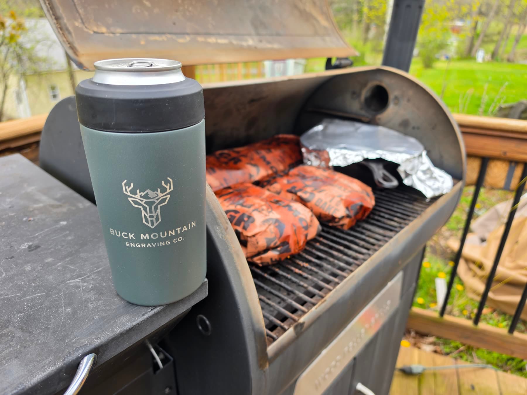 Buck Mountain Engraving branded can cooler