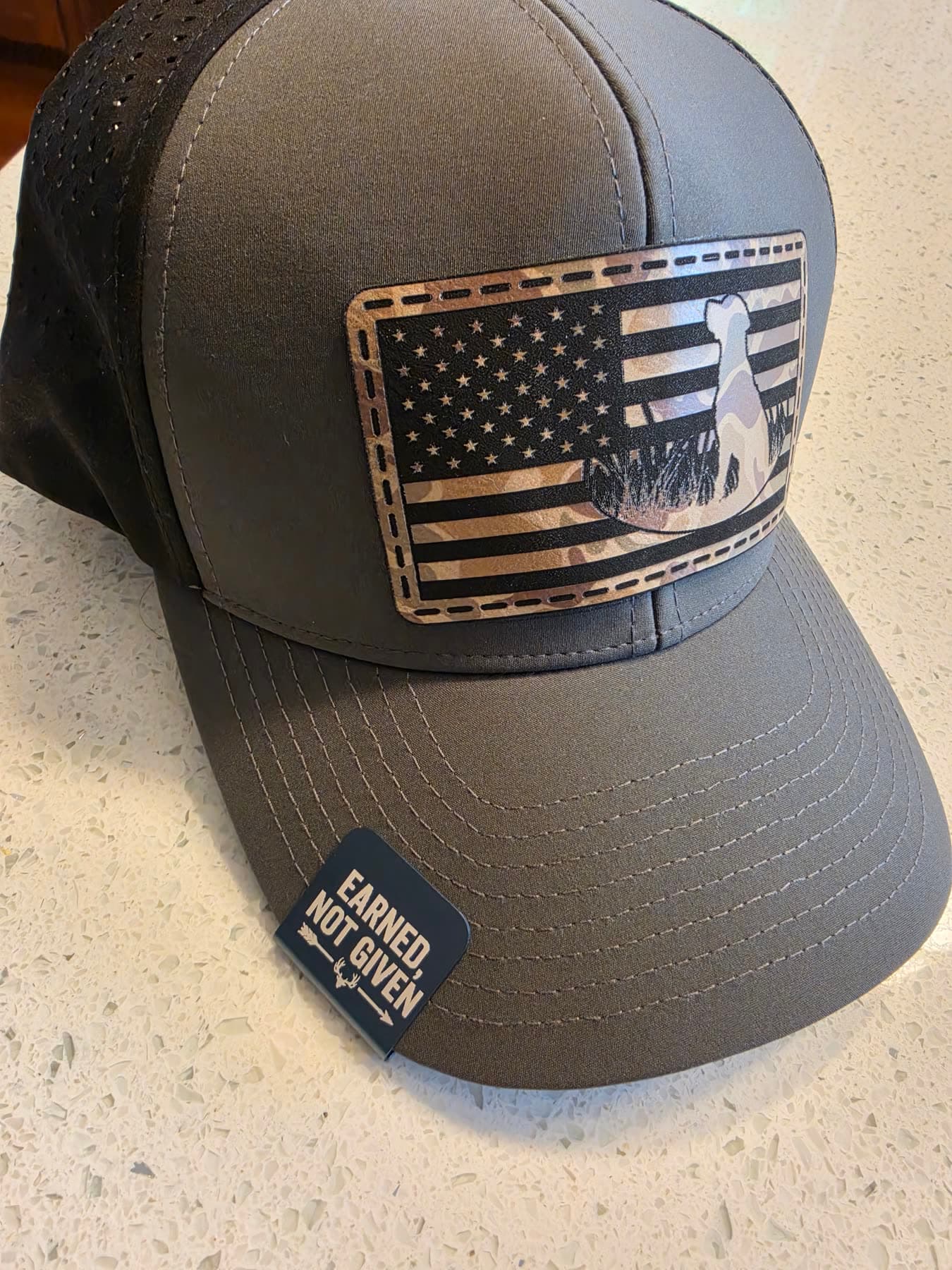 Custom leather patch hat detail
